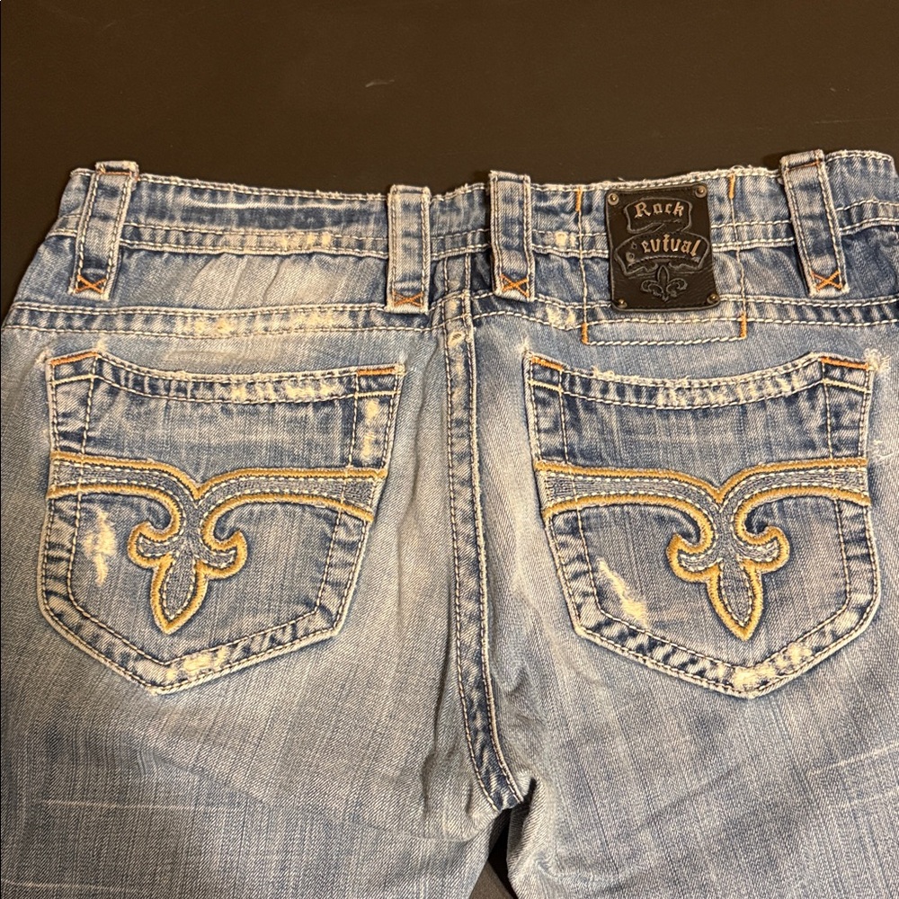 Vintage Rock Revival Men’s Distressed Light Blue Straight Cut Jeans